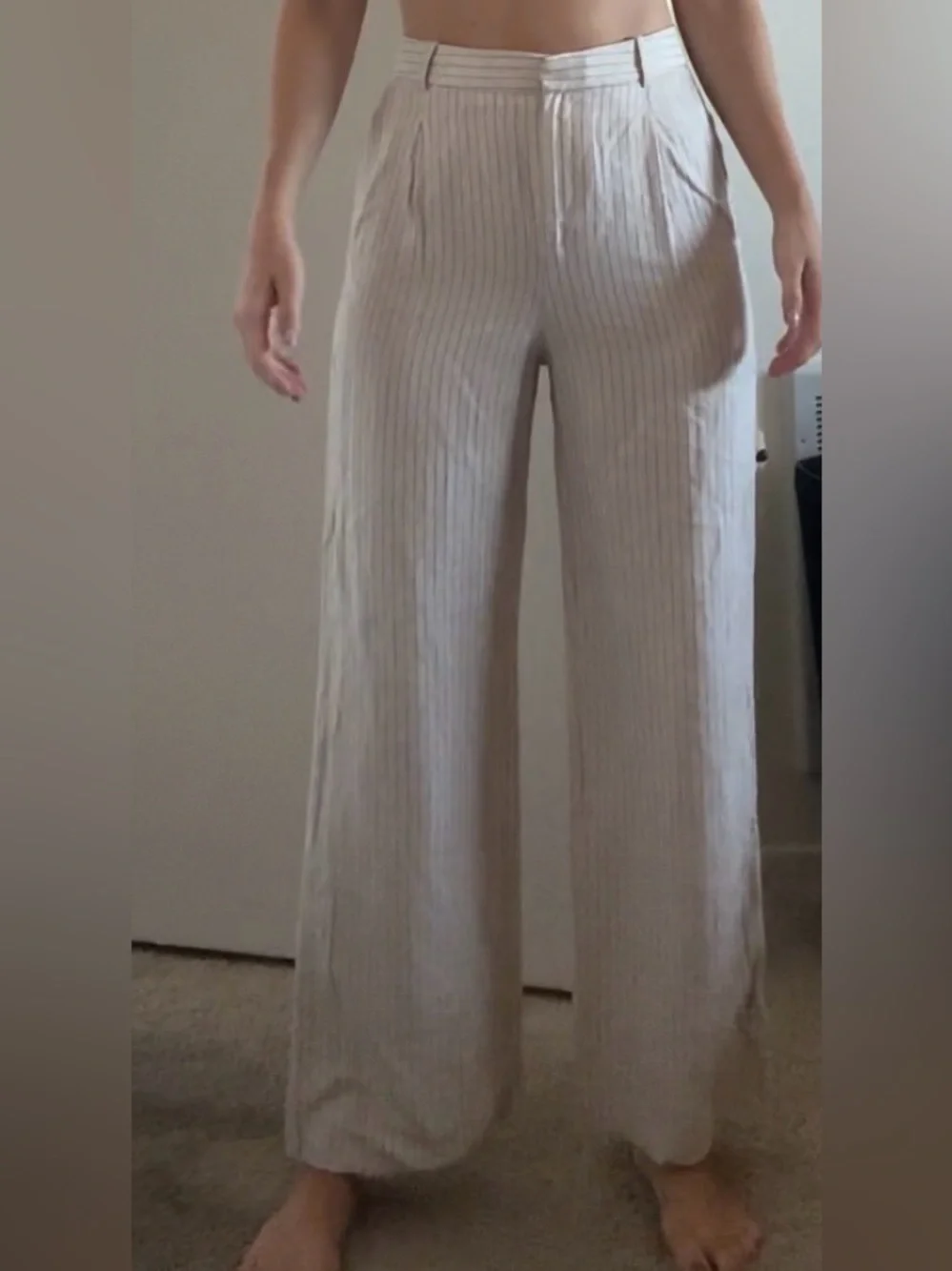 Mango linen blend pinstripe pants